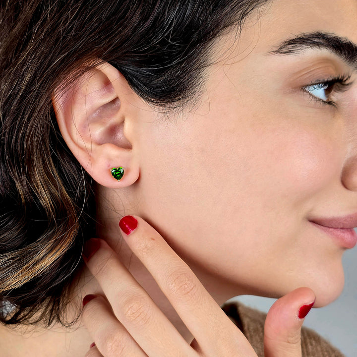 Emerald Heart May Birthstone Stud Earrings