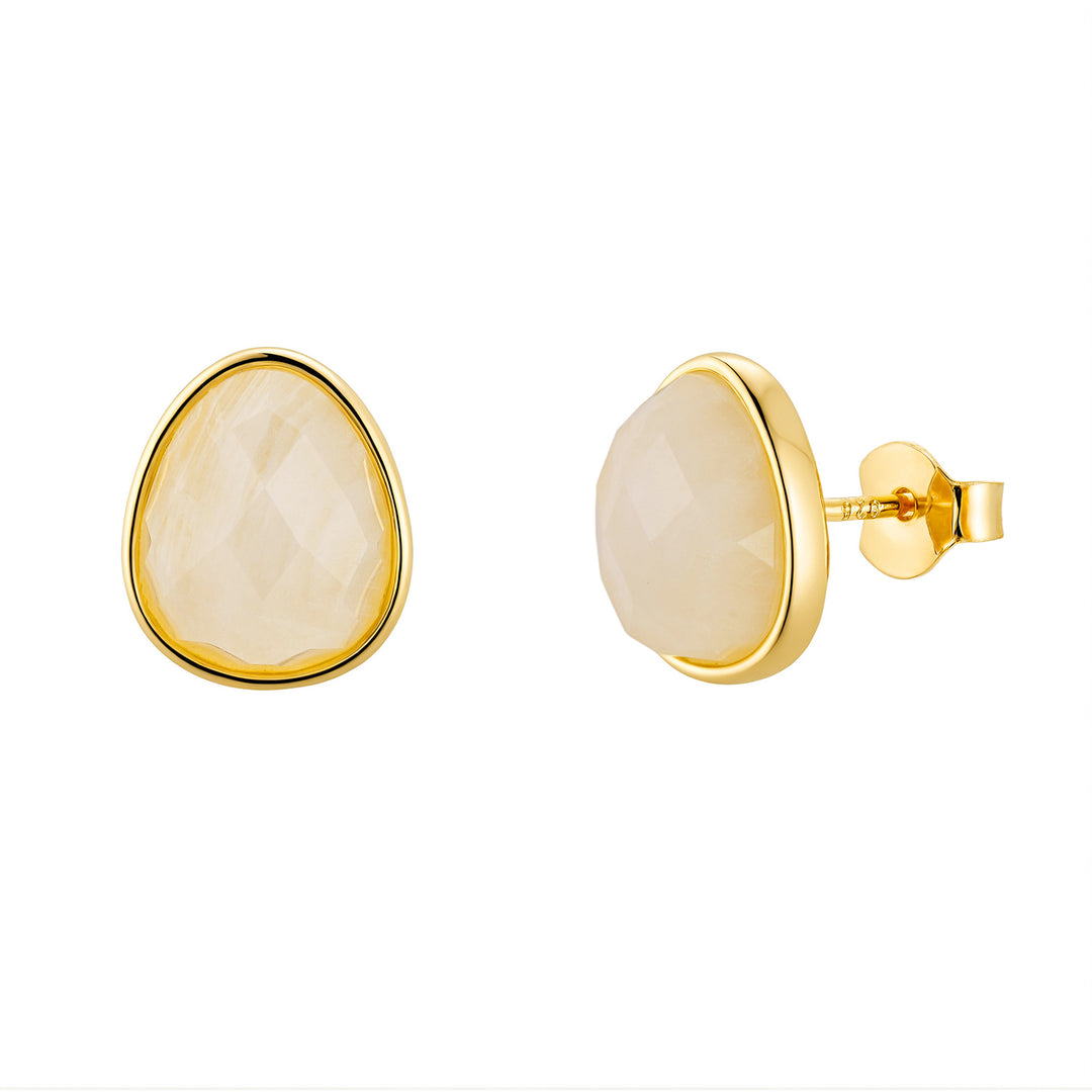 Fiery Moonstone Pear Shaped Stud Gold Plated Earrings