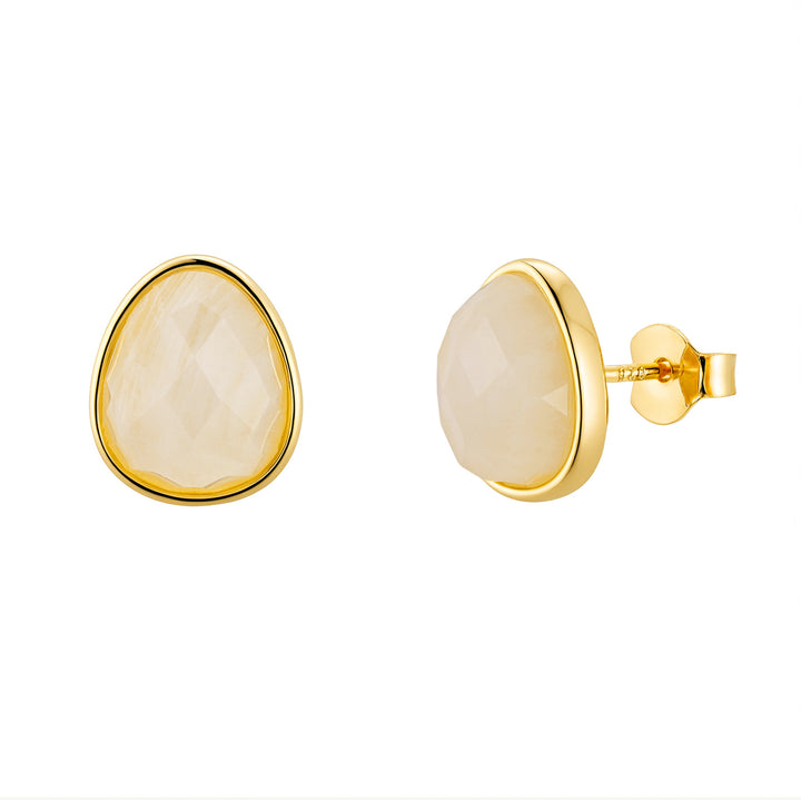 Fiery Moonstone Pear Shaped Stud Gold Plated Earrings