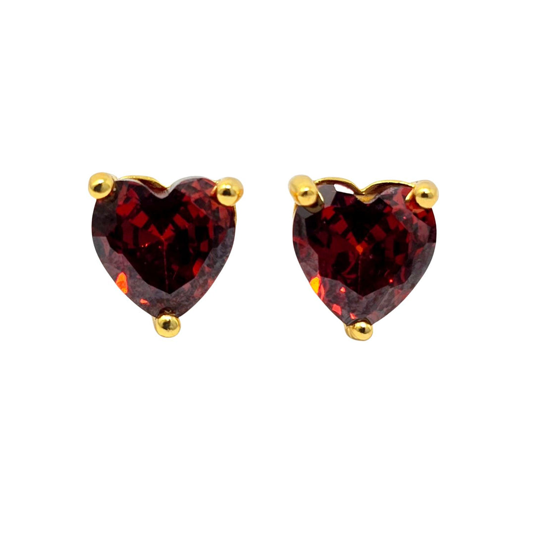 Garnet Heart January Birthstone Stud Earrings