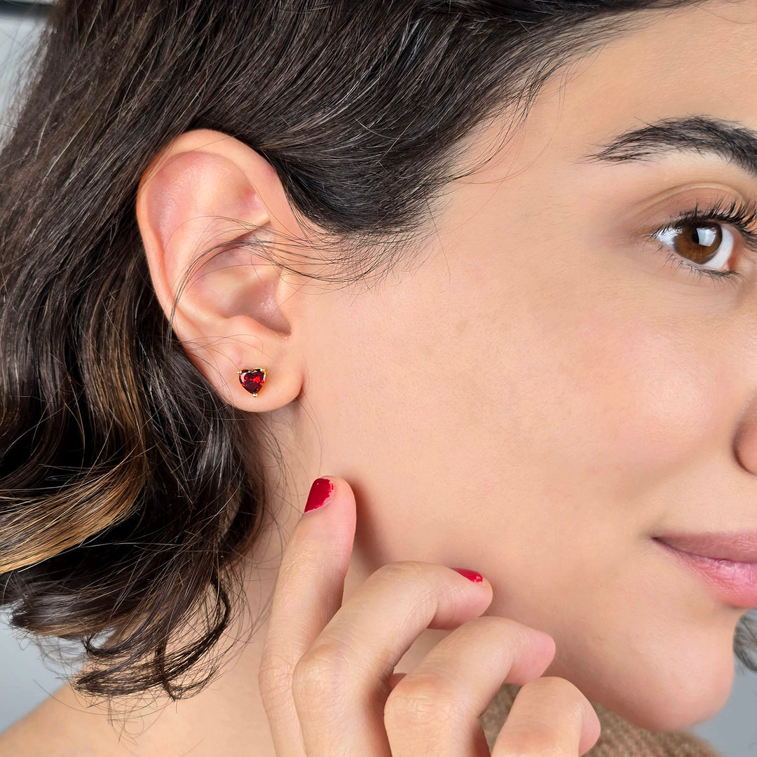 Garnet Heart January Birthstone Stud Earrings