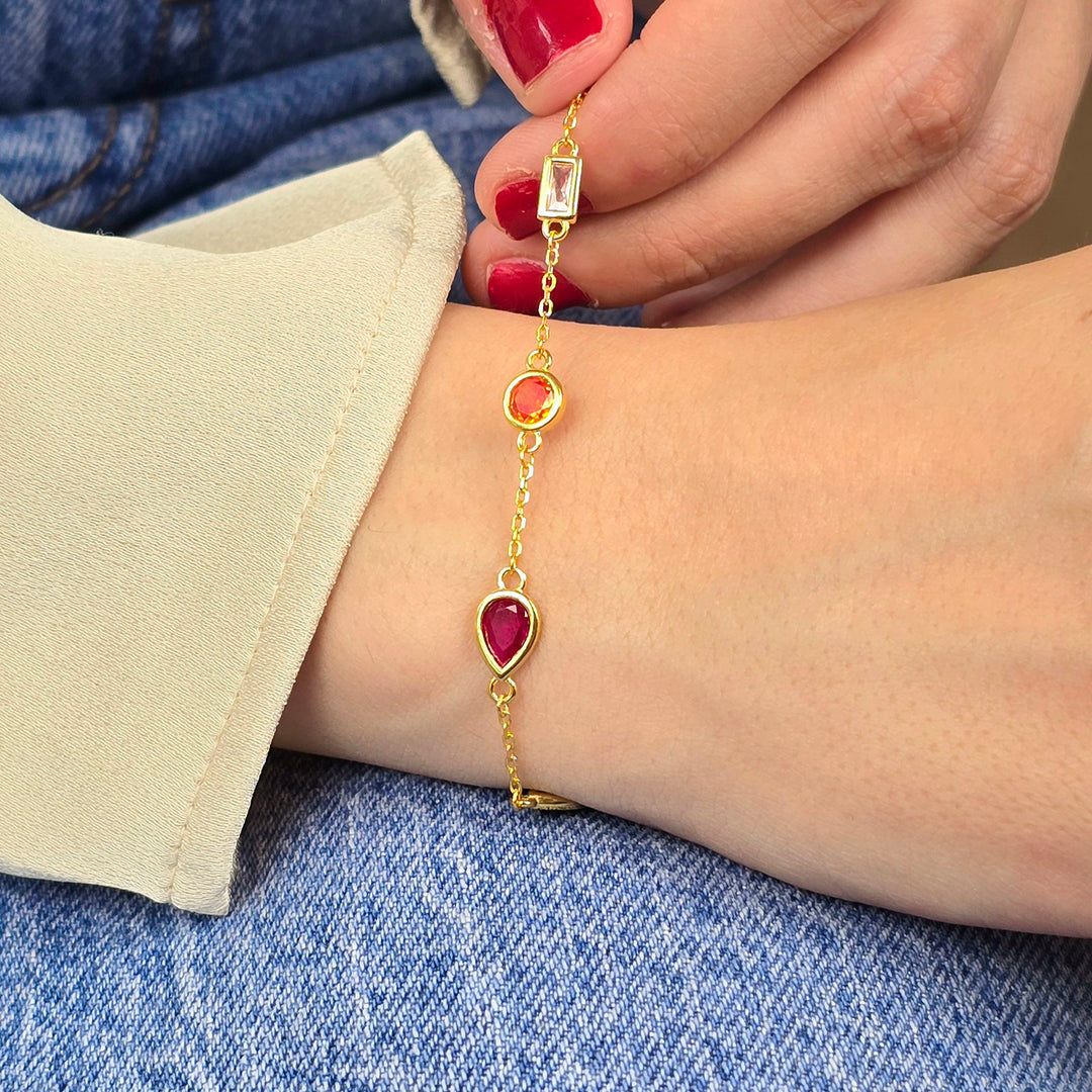 Geometric Multicolour Gemstone Gold Plated Bracelet