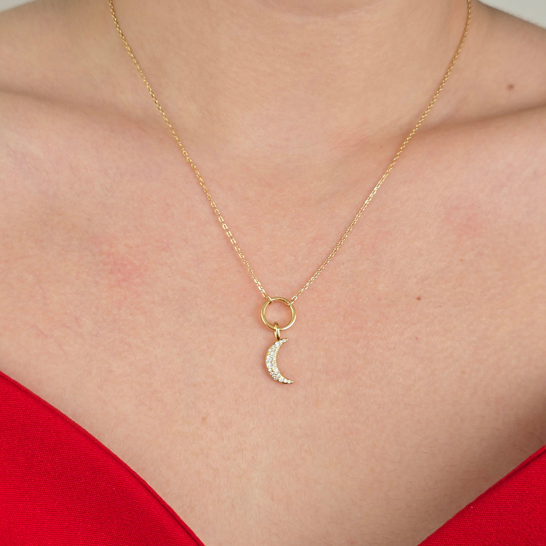 Gold Plated Crescent Moon Pendant Charm Necklace