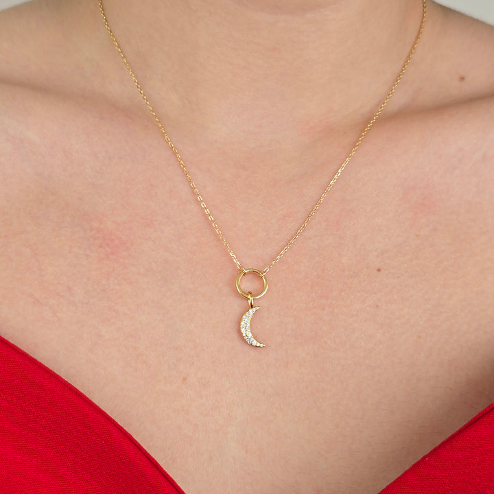 Gold Plated Crescent Moon Pendant Charm Necklace
