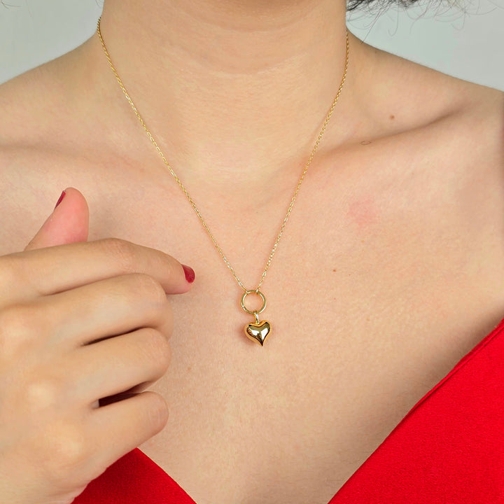 Gold Plated Puffed Heart Pendant Love Charm Necklace