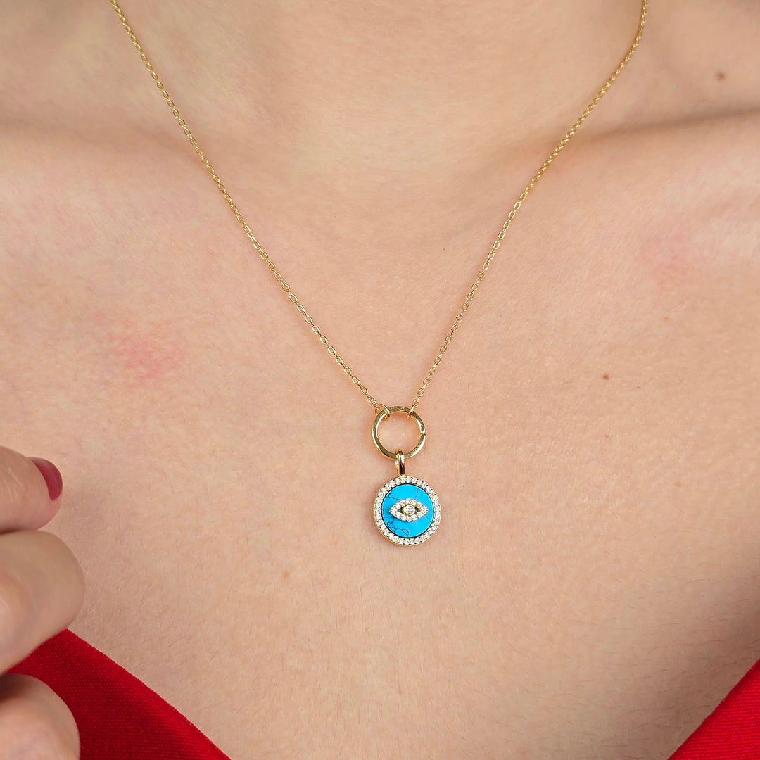 Gold Plated Turquoise Evil Eye Pendant Charm Necklace