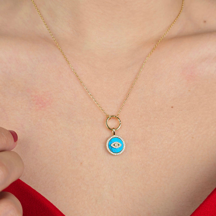 Gold Plated Turquoise Evil Eye Pendant Charm Necklace