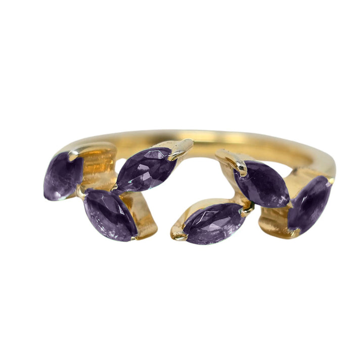 Gold Vermeil Open Leaf Ring with Amethyst Gemstones