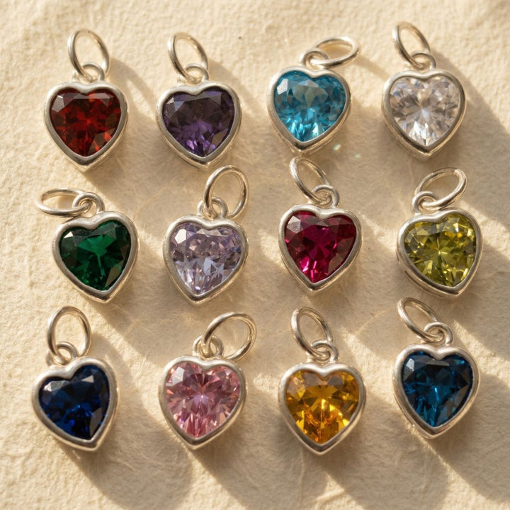 Mini Initial And Heart Birthstone Charm Silver Necklace