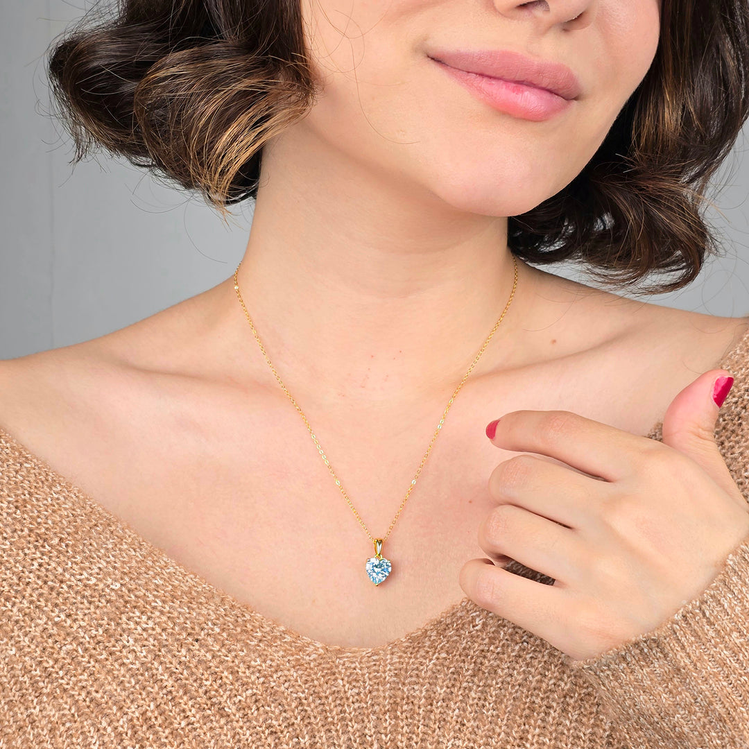 Heart Aquamarine March Birthstone Necklace