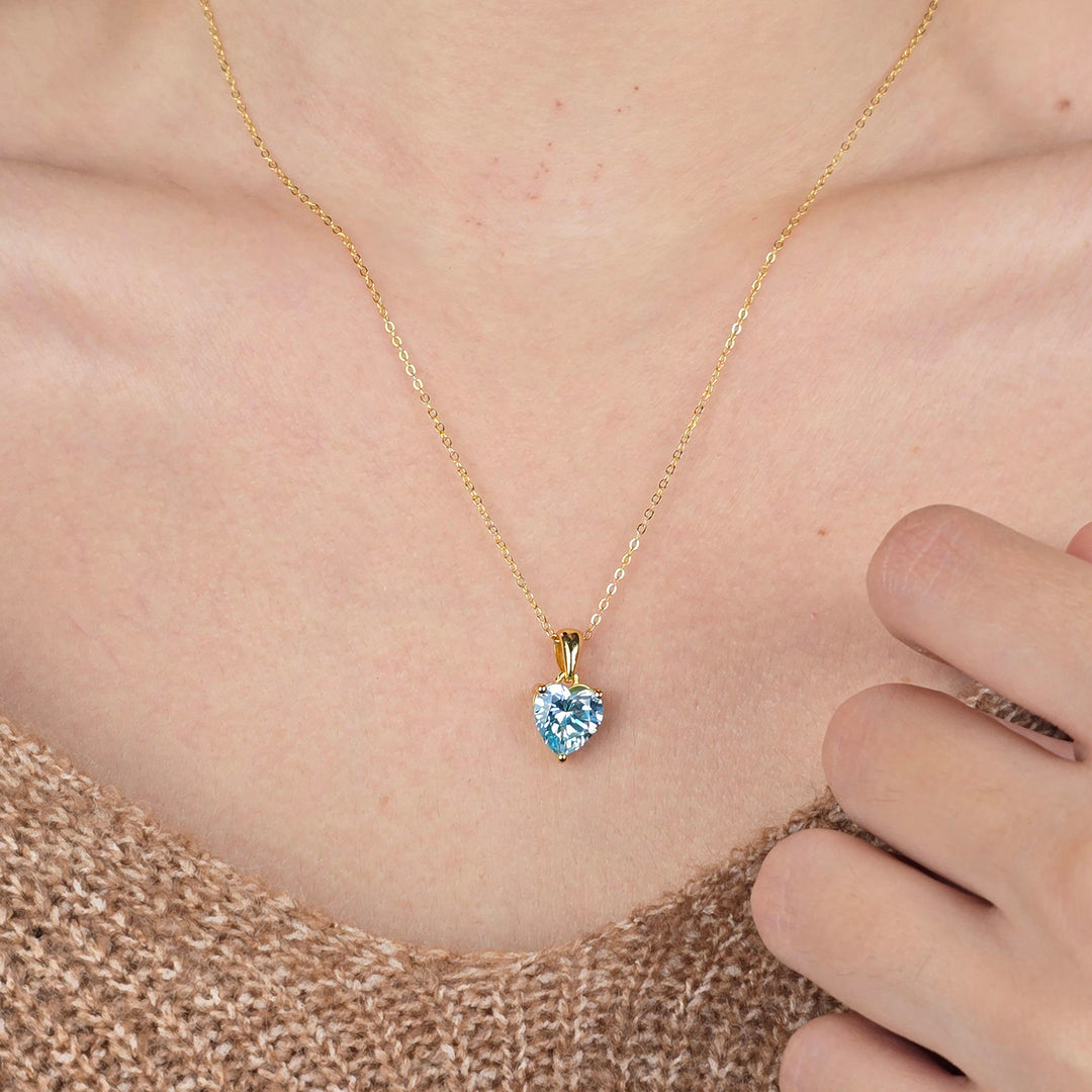 Heart Aquamarine March Birthstone Necklace