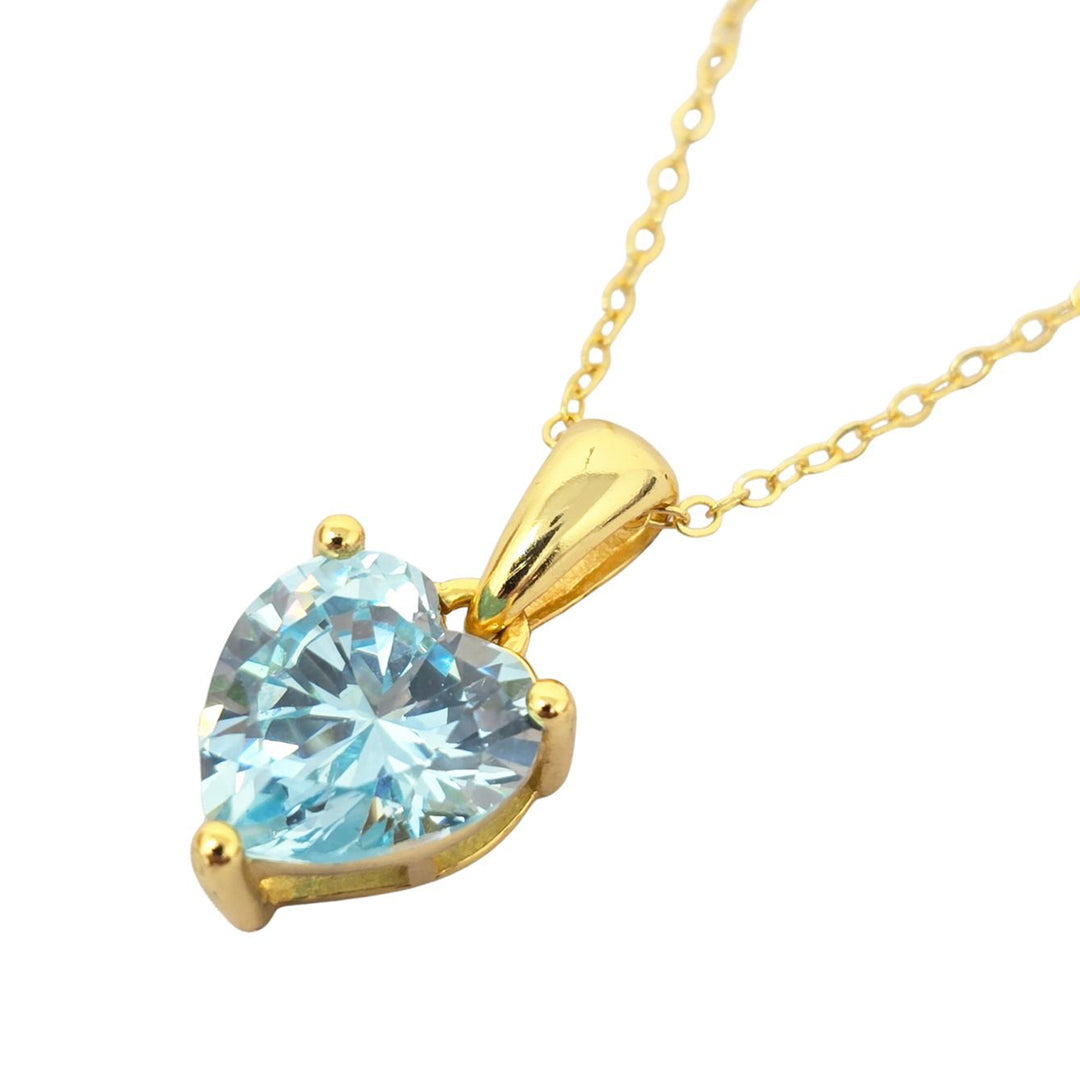 Heart Aquamarine March Birthstone Necklace