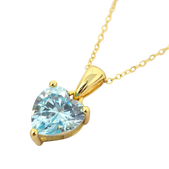 Heart Aquamarine March Birthstone Necklace