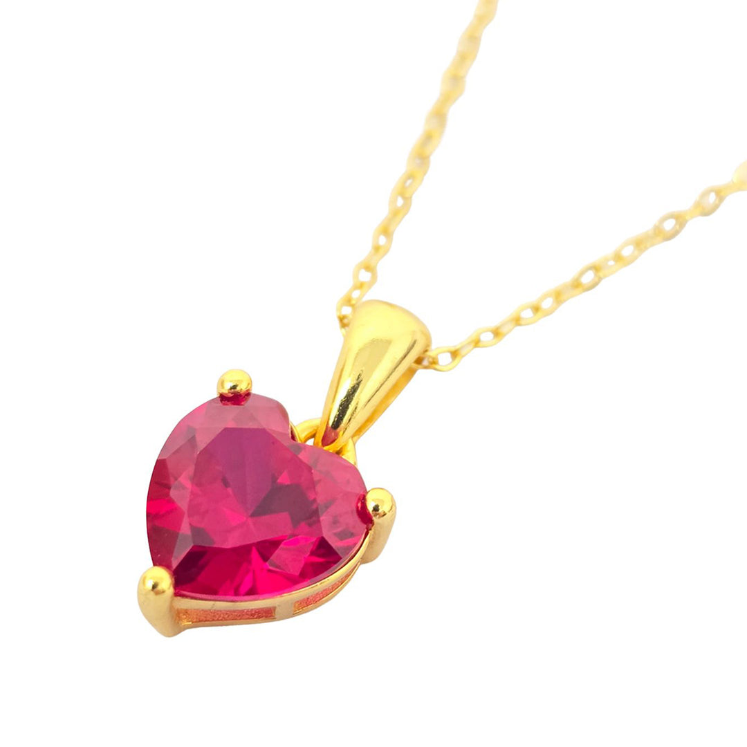 Ruby July Birthstone Love Heart Pendant Necklace