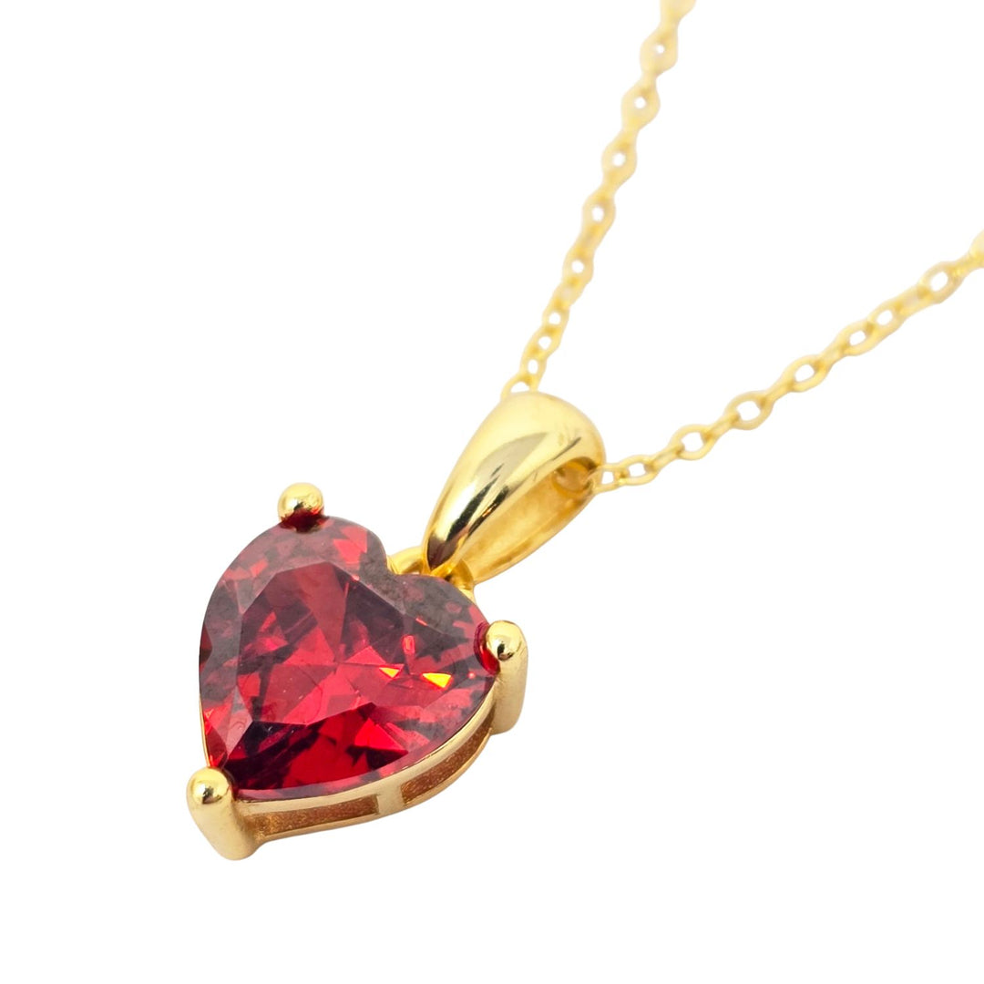 Heart Garnet January Birthstone Gold Plated Necklace
