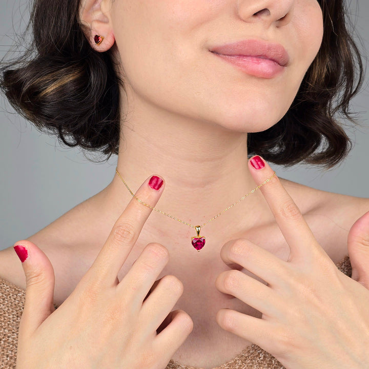 Heart Garnet January Birthstone Gold Plated Necklace
