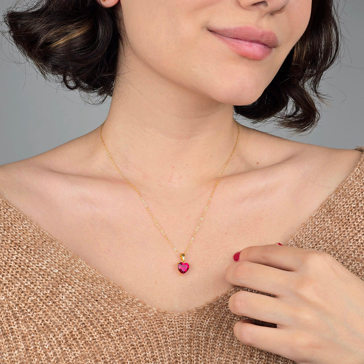 Heart Garnet January Birthstone Gold Plated Necklace