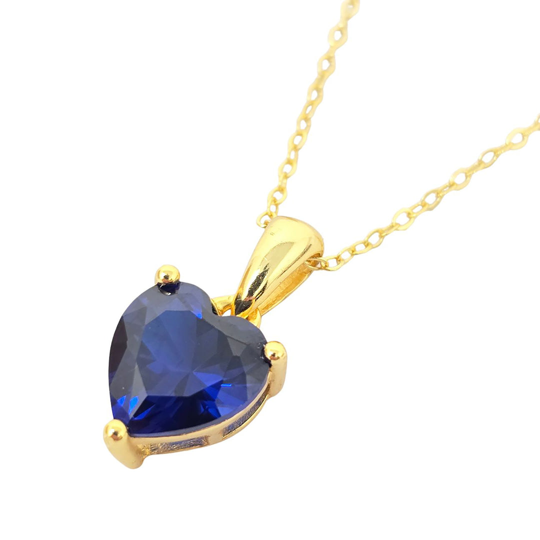 Sapphire September Birthstone Love Heart Charm Necklace