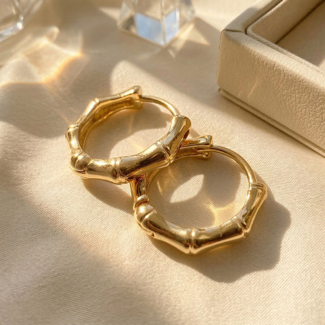 Gold Plated Bamboo Everyday Huggie Earrings