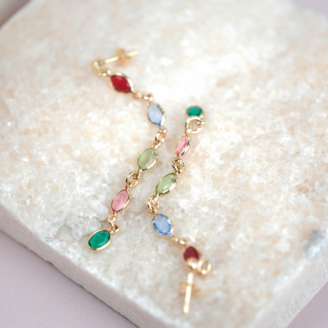 Dangle Multi Gemstone Crystal Drop Gold Plated Earrings