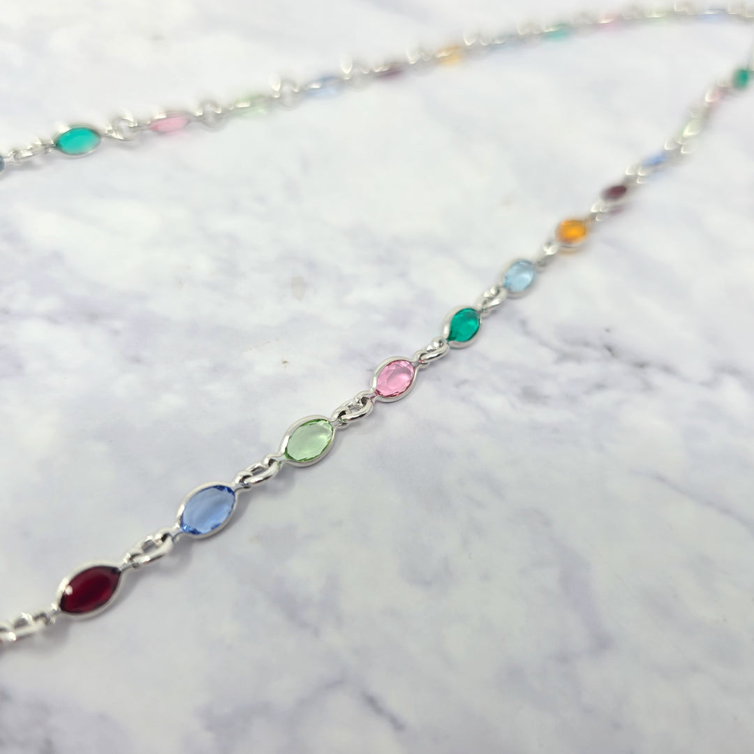 Colourful Multi Gemstone Sterling Silver Chain Necklace