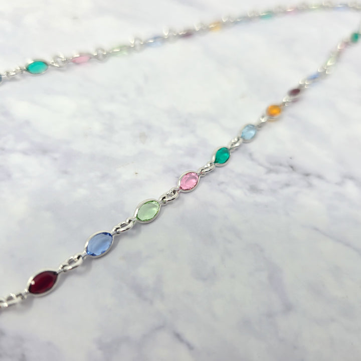 Colourful Multi Gemstone Sterling Silver Chain Necklace