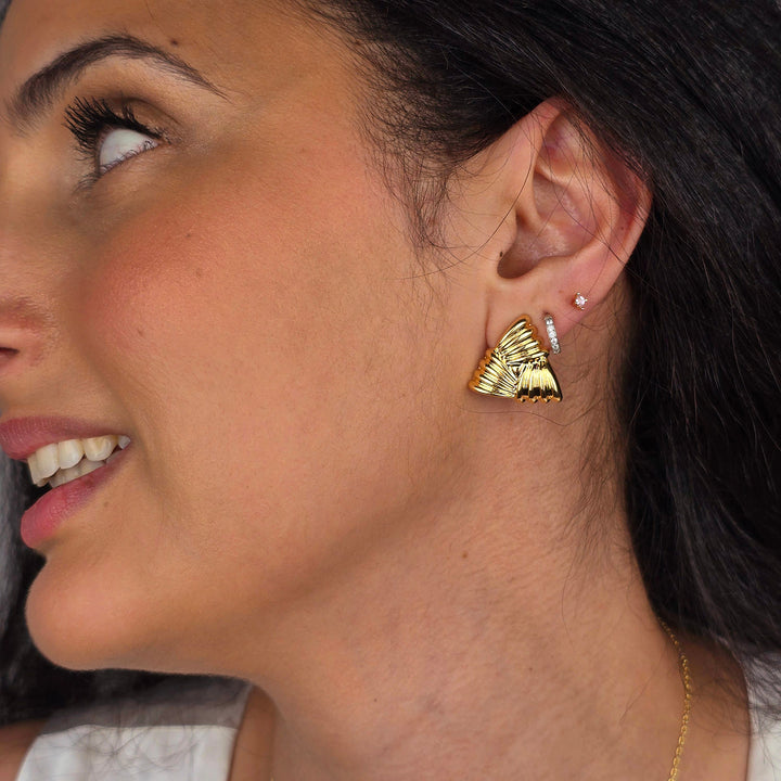 Large Gold Plated Textured Triangle Earrings