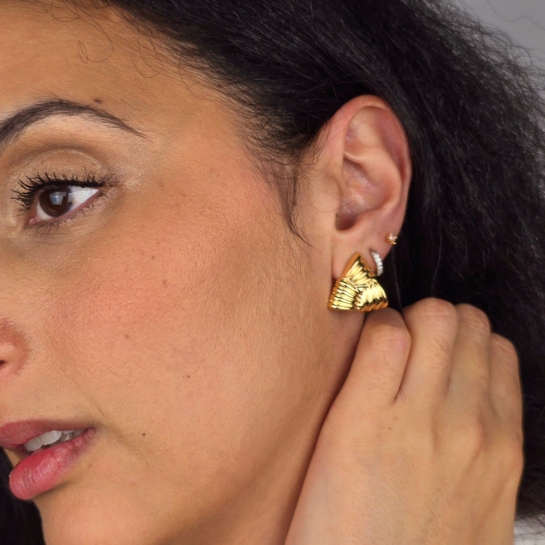 Large Gold Plated Textured Triangle Earrings