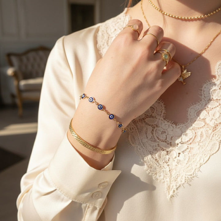 18ct Gold Plated Evil Eye Charm Bracelet