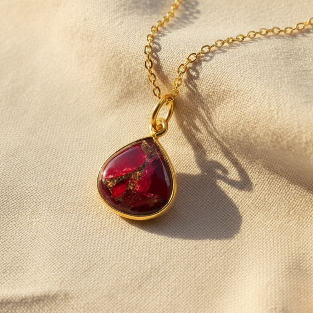 18ct Gold Vermeil Plated Garnet January Birthstone Necklace