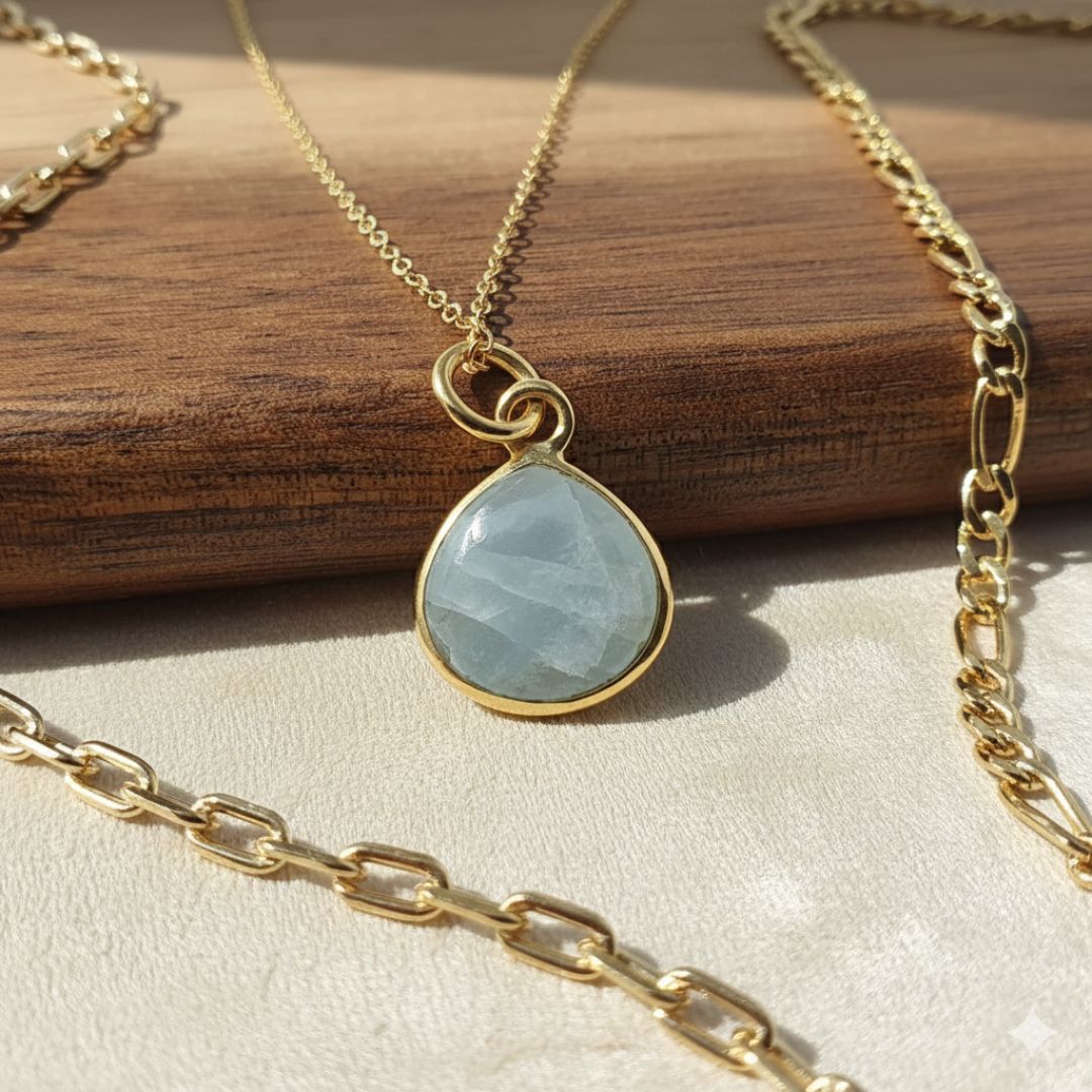 18ct Gold Vermeil Plated Aquamarine March Birthstone Necklace