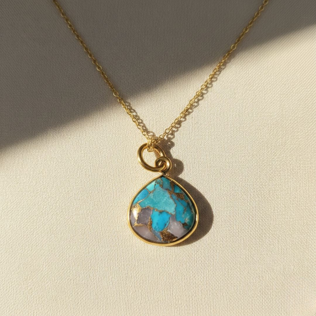 18ct Gold Vermeil Plated Opal & Turquoise Necklace