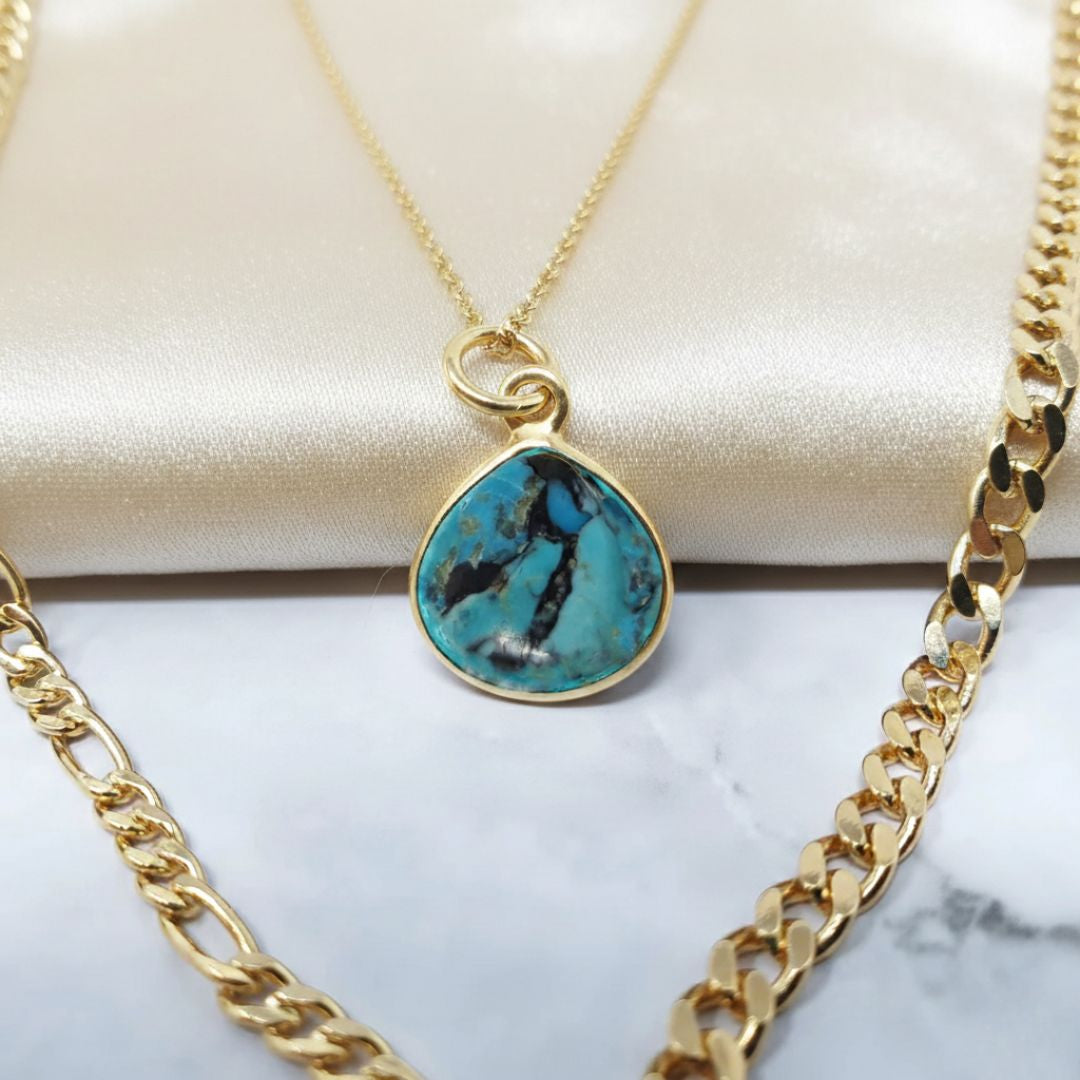 18ct Gold Vermeil Plated Tibetan Turquoise December Birthstone Necklace