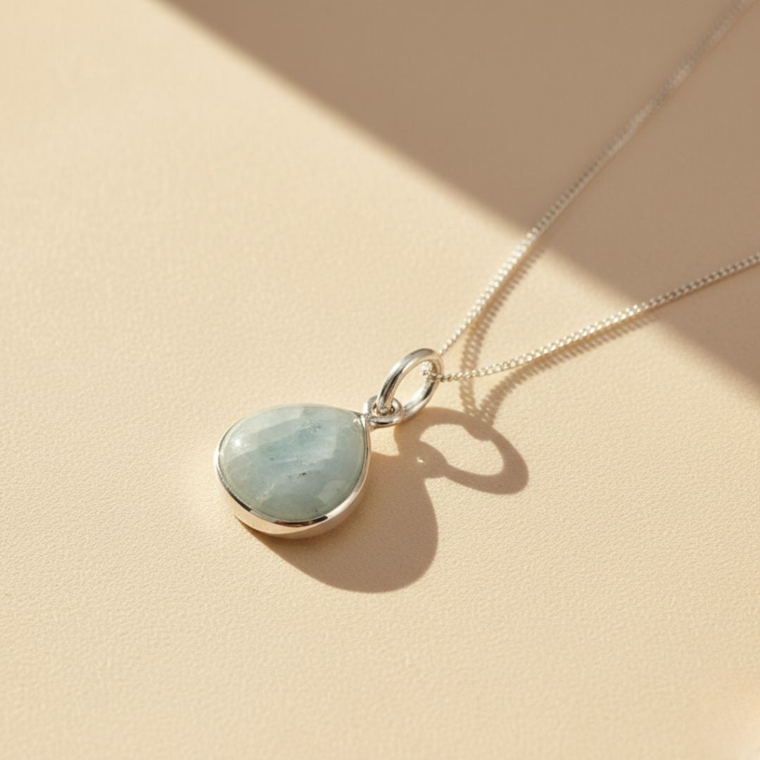 Aquamarine March Birthstone Sterling Silver Necklace