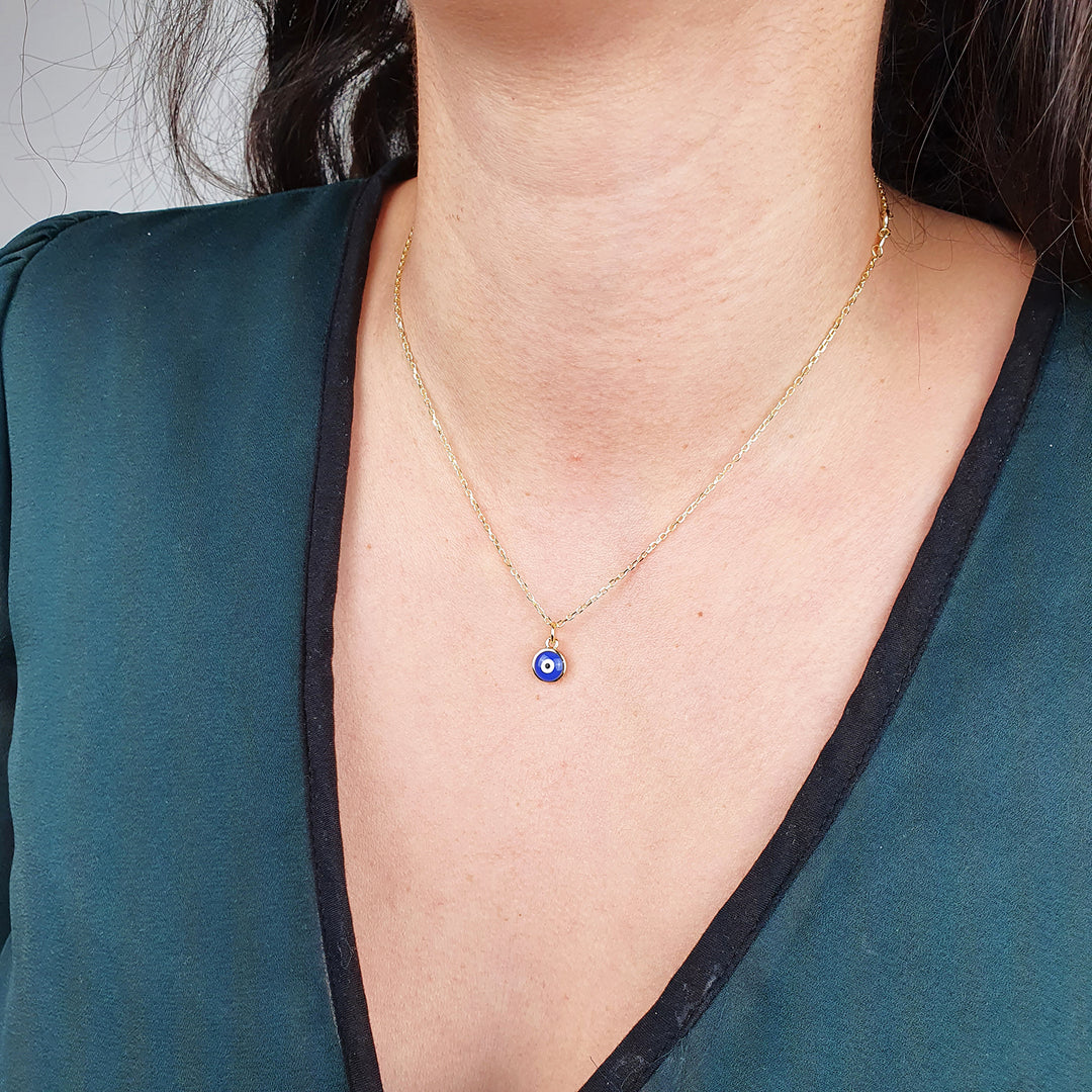 Mini Blue Evil Eye Protection Charm Necklace