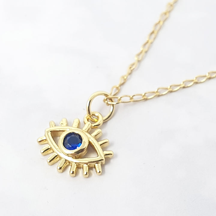 Mini Evil Eye Dark Blue Gold Plated Charm Necklace