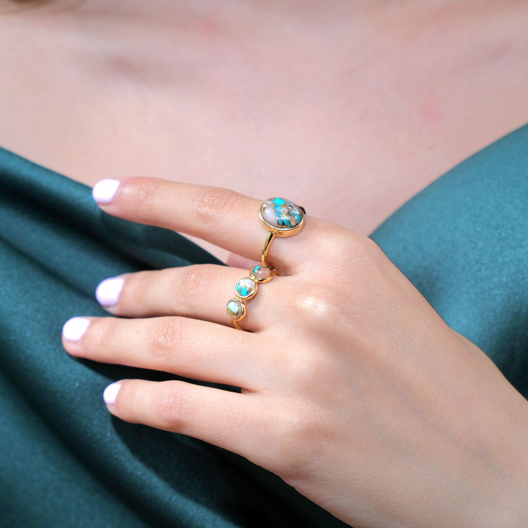Statement Opal Turquoise Gemstone Gold Vermeil Ring