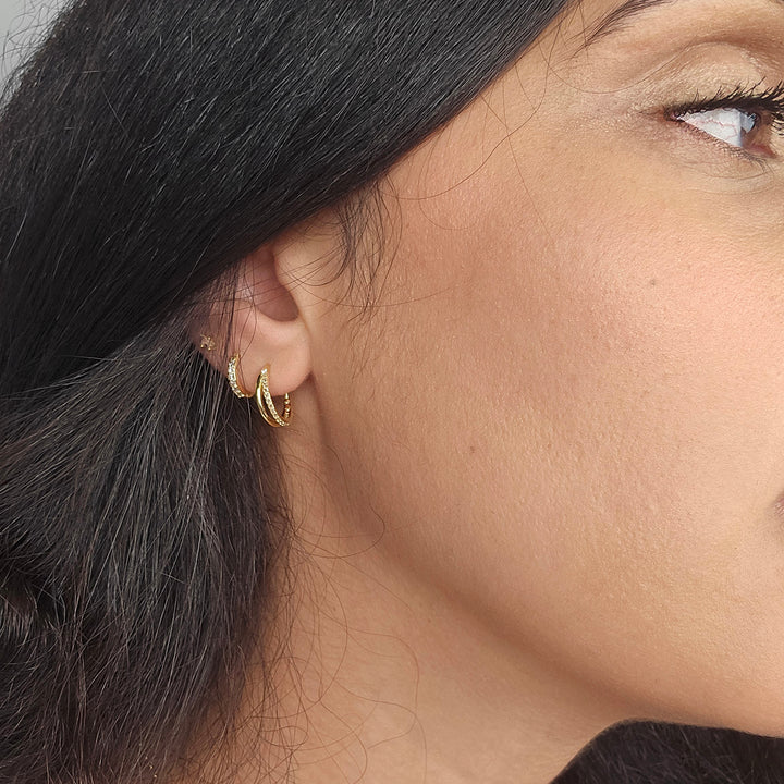 Minimalist Paved Double Clicker Gold Plated Hoops