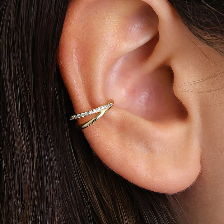 Minimalist Paved Double Clicker Gold Plated Hoops