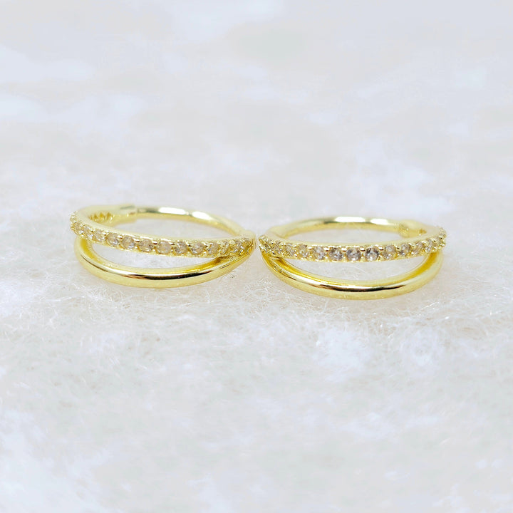 Minimalist Paved Double Clicker Gold Plated Hoops