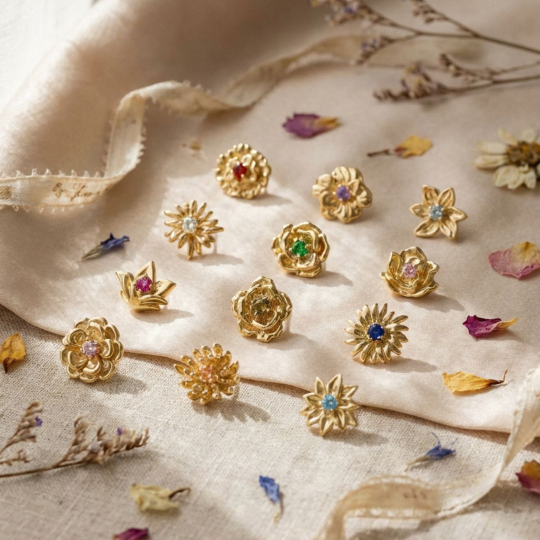 Turquoise December Birthstone Holly Birthflower Gold Plated Stud Earrings