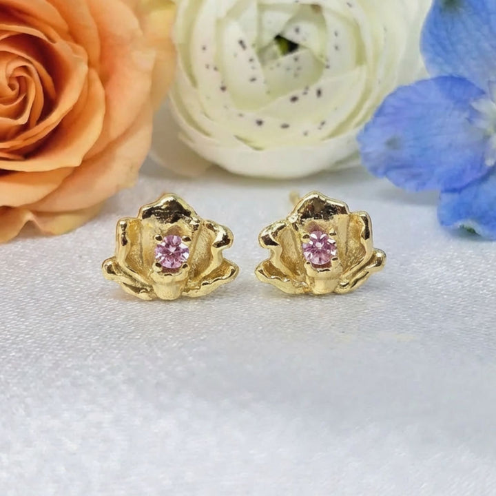 Alexandrite June Birthstone Rose Birthflower Gold Plated Stud Earrings