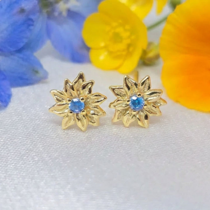 Turquoise December Birthstone Holly Birthflower Gold Plated Stud Earrings