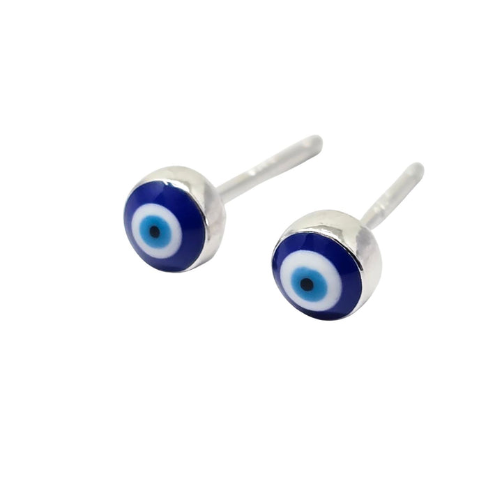 Turkish Evil Eye Nazar Protective Silver Stud Earrings