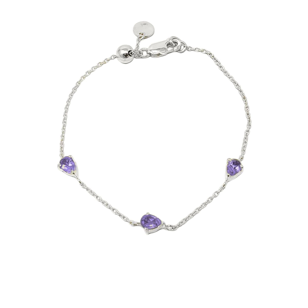 Amethyst February Birthstone Minimalist Sterling Silver Bracelet