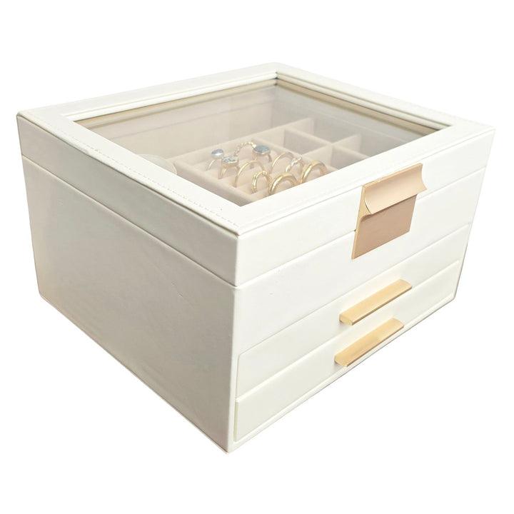 Luxury White 3-Tier PU Leather Jewellery Organizer Box – Multi-Functional Jewellery Storage Solution