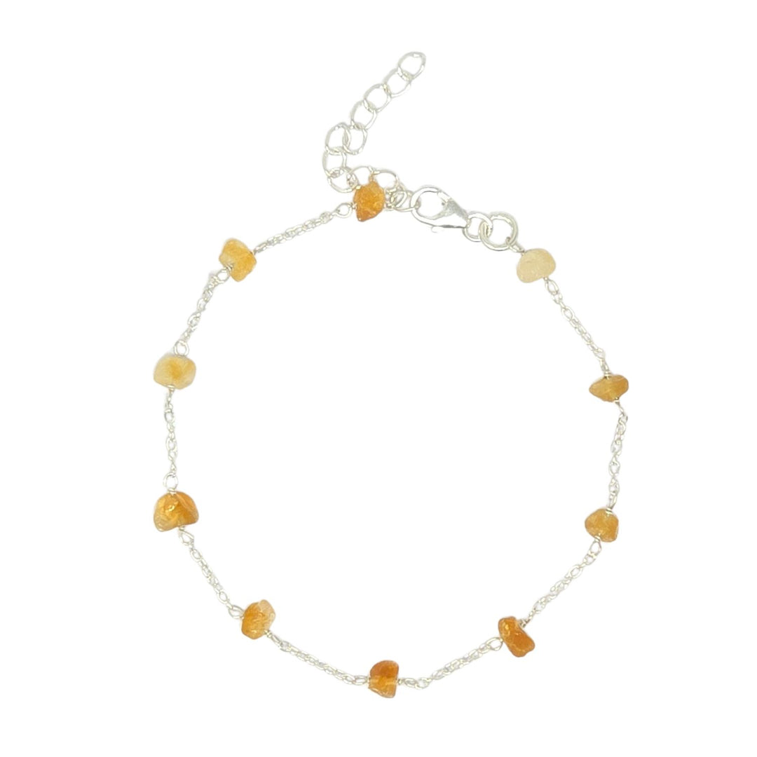 Raw Citrine Gemstone November Birthstone Sterling Silver Bracelet