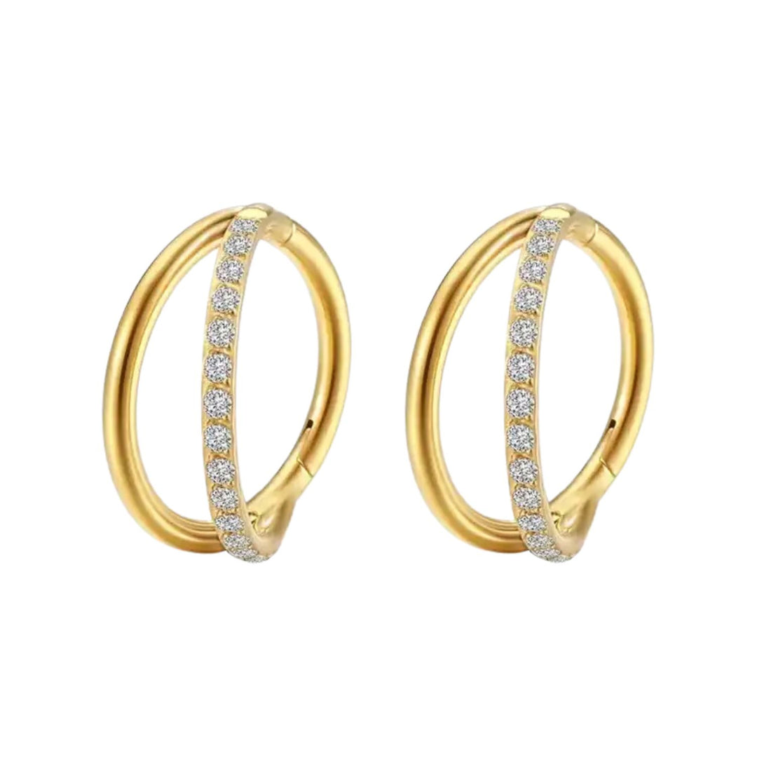 Minimalist Paved Double Clicker Gold Plated Hoops