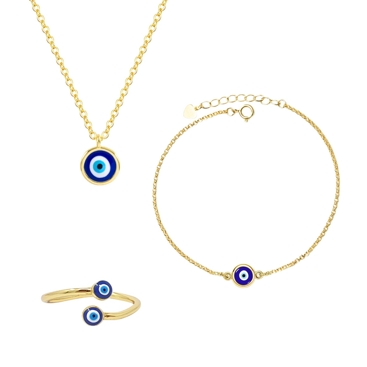 Evil Eye Gold Plated Necklace Bracelet And Ring Gift Set For Her