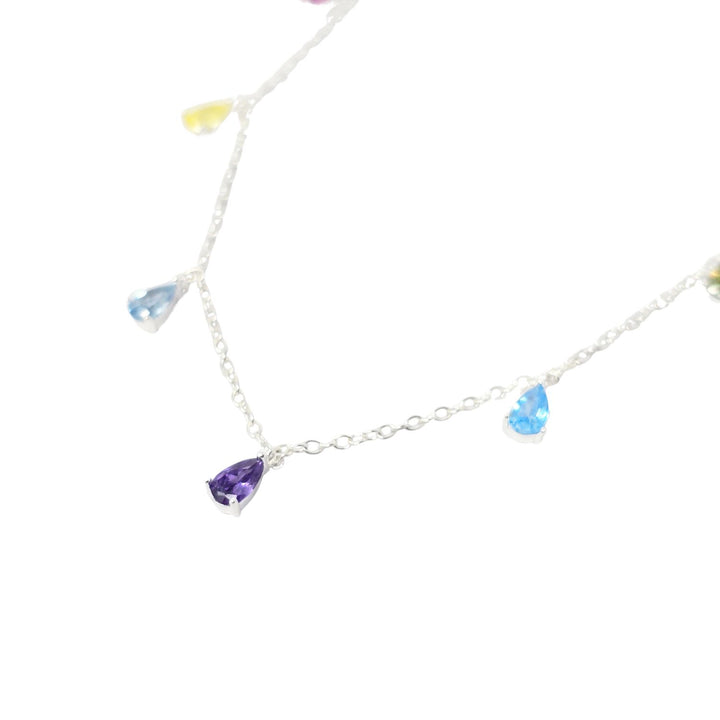 Vibrant Multi Colour Gemstone Teardrop Silver Necklace